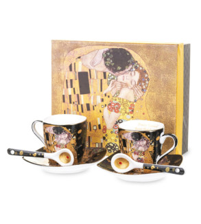 Gustav Klimt Bučinys porcelianinių kavos puodelių rinkinys juodame