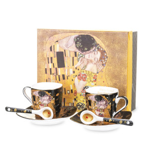 Gustav Klimt Bučinys porcelianinių kavos puodelių rinkinys juodame