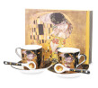 Gustav Klimt Bučinys porcelianinių kavos puodelių rinkinys juodame fone