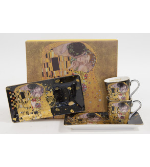 Gustav Klimt Bučinys porcelianinių puodelių rinkinys su padėkliukais