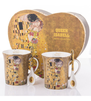 Gustav Klimt Bučinys porcelianinių puodelių kompletas su šaukšteliais
